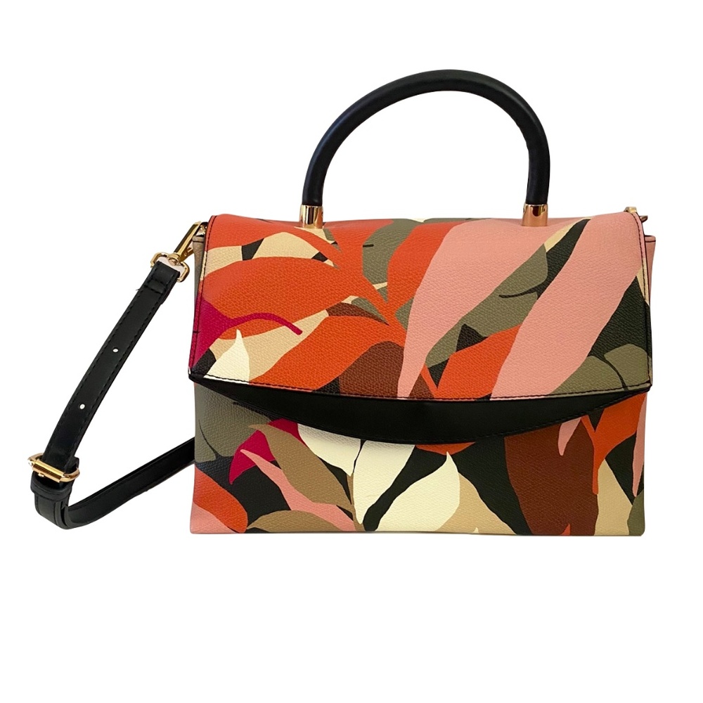 A New Day Multicolor Floral Leaf Crrossbody Vegan Leather Purse NWOT